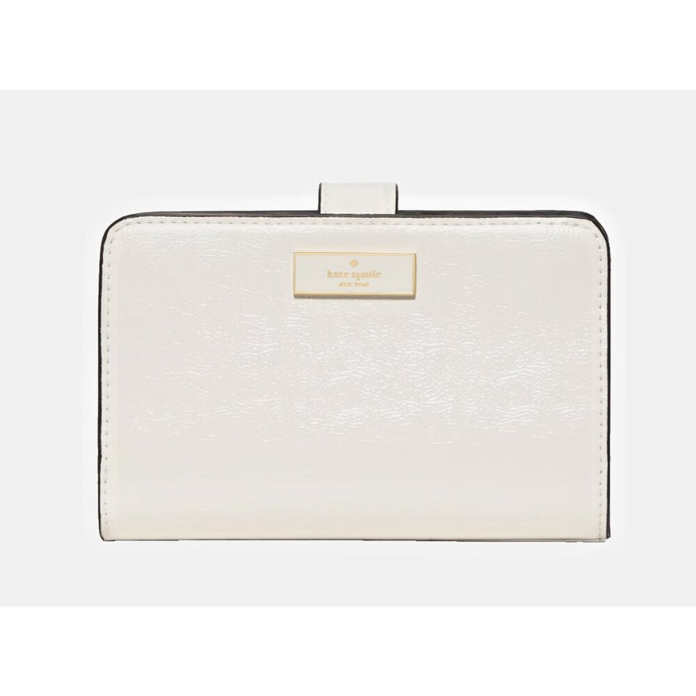 New Kate Spade Bridget Crinkle Patent Medium Compact Bifold Wallet Meringue